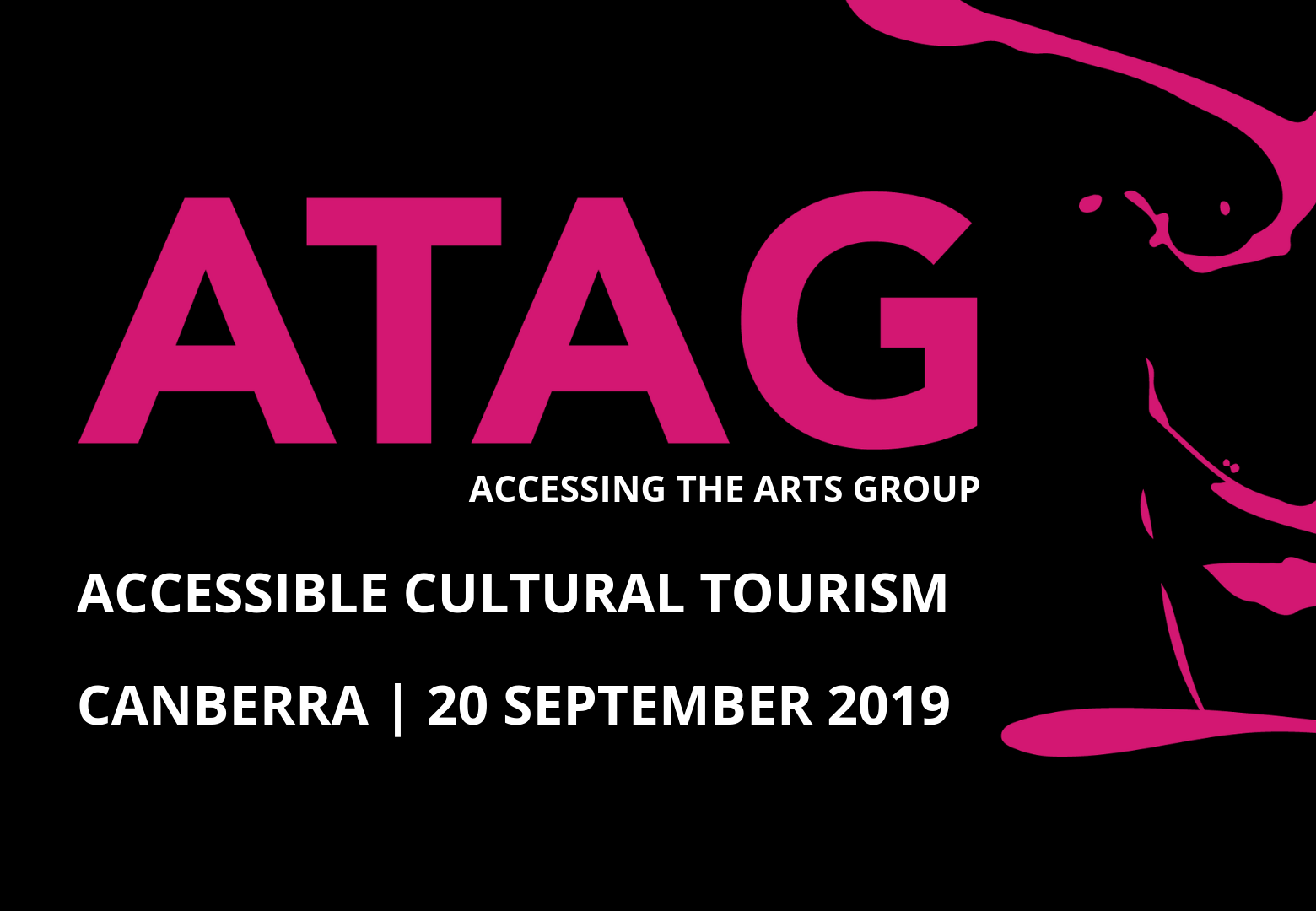 Image of ATAG logo, with black background and purple writing with the words 'ATAG Accessible Cultural Tourism'