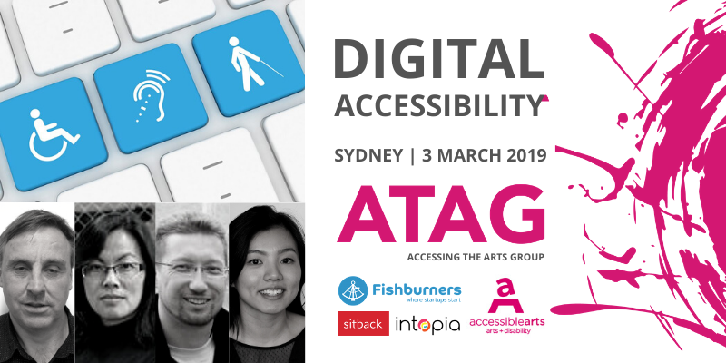 Image features a close-up of a keyboard, headshot pictures of the four presenters and the words "Digital Accessibility' in large print, all on a white background.