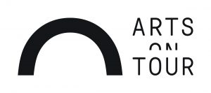 a black line semi-circle on the left with the words Arts On Tour on the right