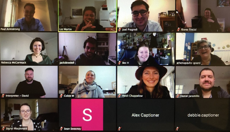 Images of 12 people of various ages, genders and cultural backgrounds stacked in a Zoom online meeting formatious people