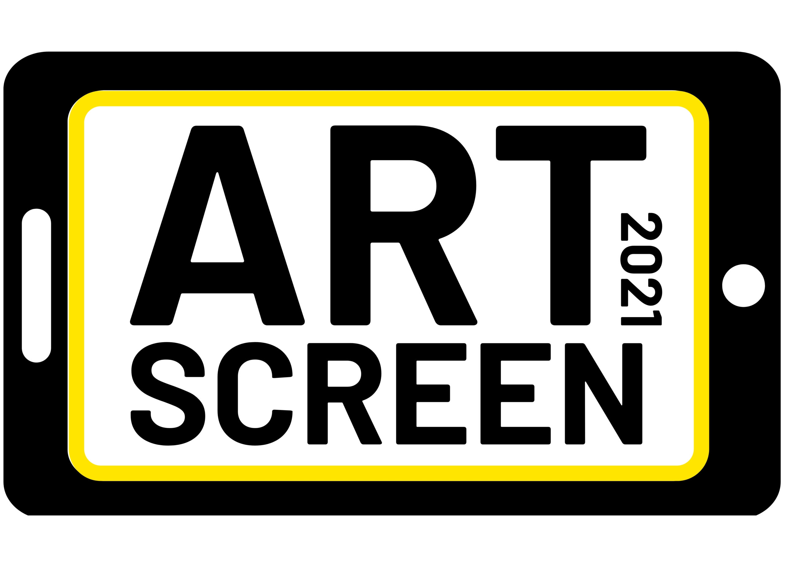 ArtScreen logo with the word Art and Screen in black font on a white background inside a simple illustration of a mobile phone.