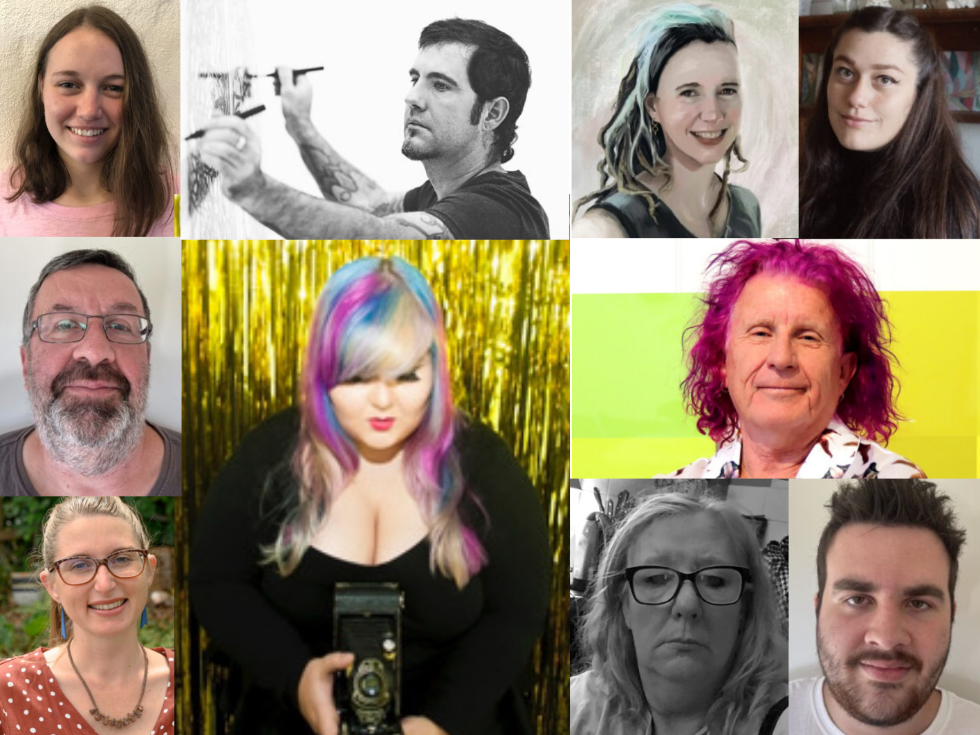 A compilation of 10 headshots of people of various ages, genders and cultural backgrounds.