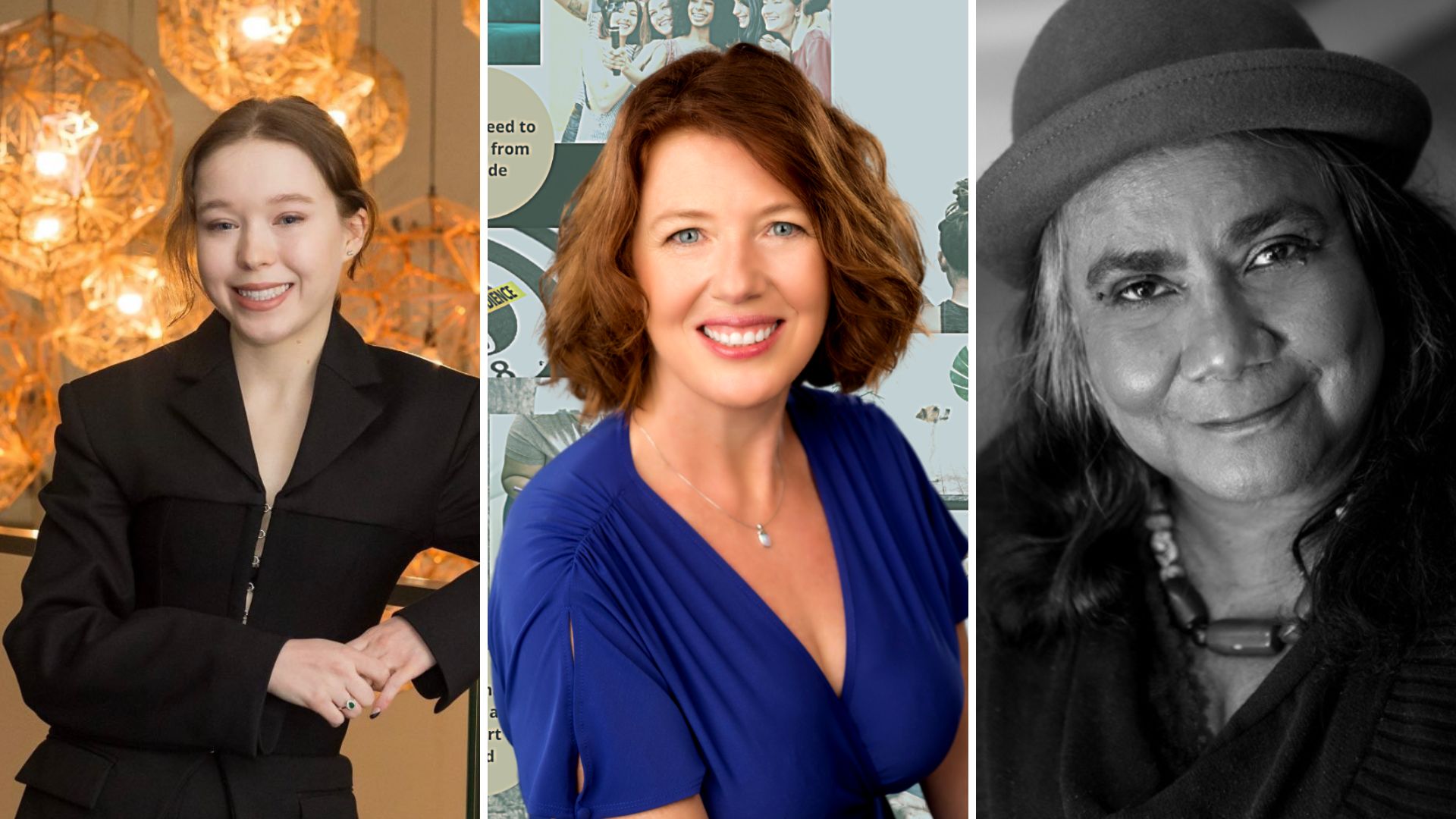 Headshots of the speakers from left to right: Natalia Stawyskyj and Judith Bowtell and Gayle Kennedy.
